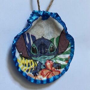 Disney Stitch Handcrafted Shell Ornament Blue Metallic Decoupage